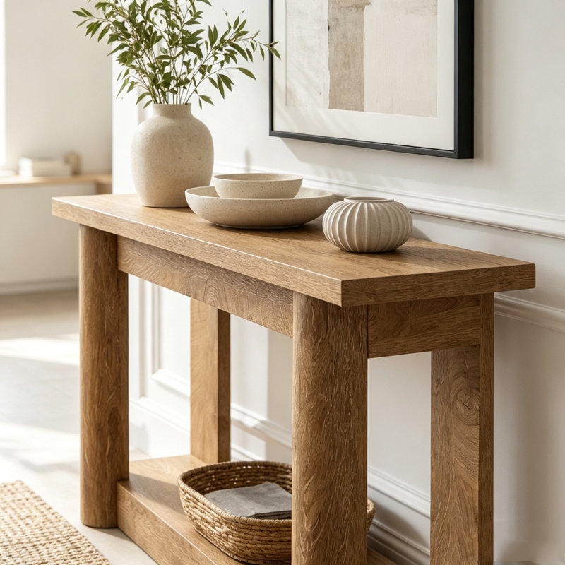 Table d'entrée, console à 2 niveaux, Brown Oak