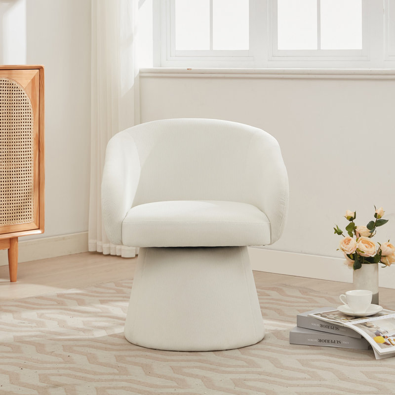 Kiko  Contemporary  Swivel Barrel Accent Chair, Beige Corduroy