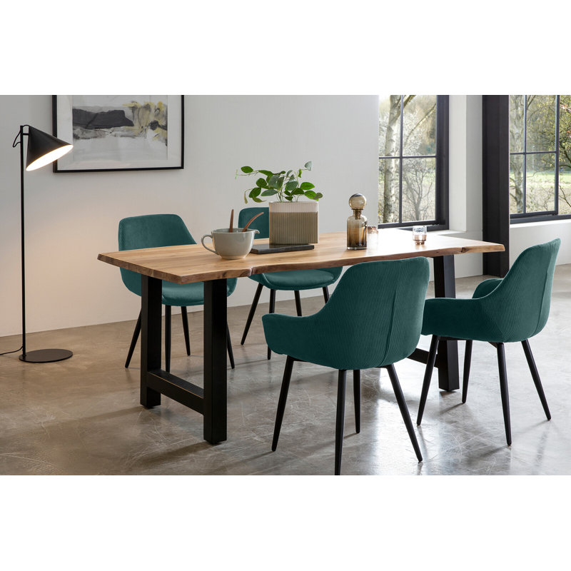 4 - Person Dining Set, Natural/Green/Black, 75cm H x 180cm W x 90cm D, Black/Green/Natural