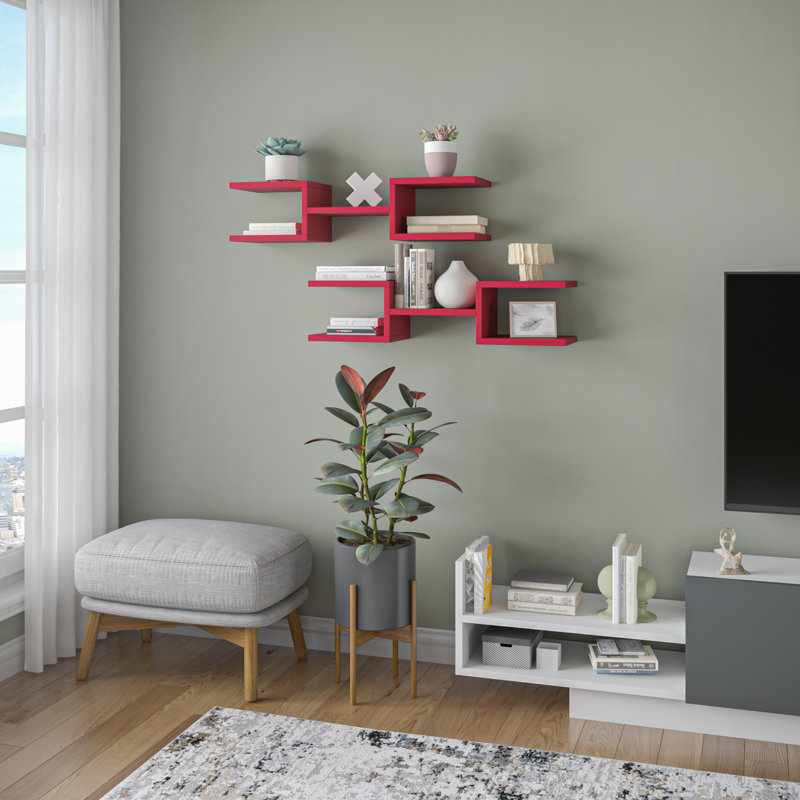 Amontae 2 Piece Floating Shelf, Burgundy