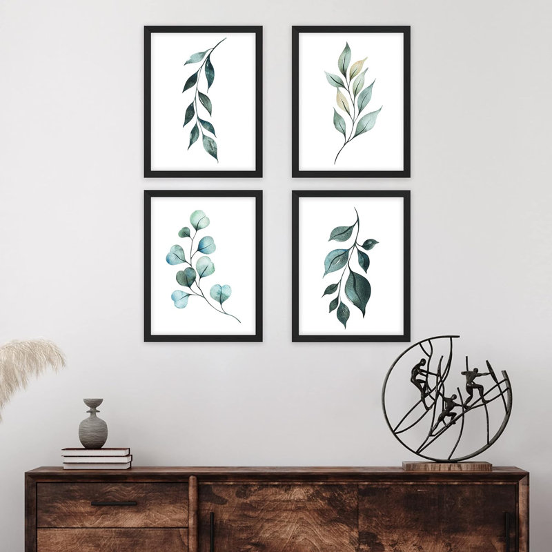 "Forest Plant", ensemble de 4 impressions murales encadrées "Forest Plant", Noir, H 14 po x l 11 po x P 1 po