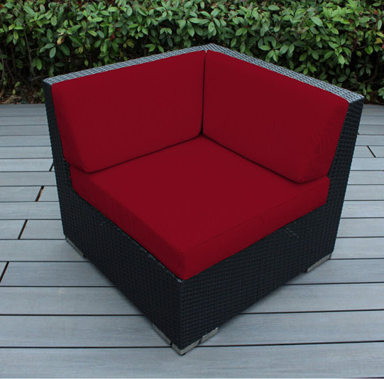 Chaise de patio avec coussins Billyjo, Toile Sunbrella® rouge Jockey, Noir