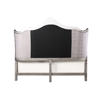 Velvet & Antique Platinum Bed - . For A Regal Bedroom, Padded Headboard And With Ornate Tufting, Synthetic Wood Frame Elegant Style Covering Silver Hue, Intricate Button Tufting An Made From