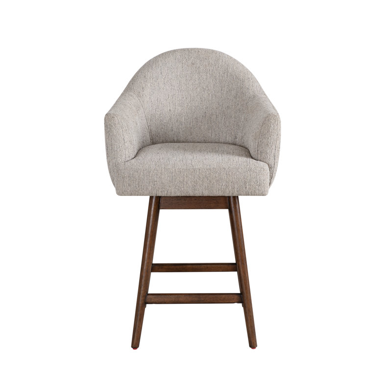 Tabouret de bar pivotant rembourré en bois massif avec siège en tissu Wasserman, Chêne brun, 1