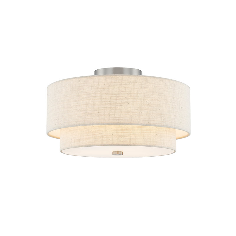 Abat-jour en tissu de lin semi-encastré Textile-Classic L-15 po x l 15 po x H 8,75 po, Blanc