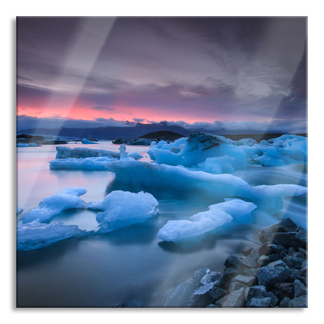 Glasbild Quadratisch  Wandbild Auf Echtglas  Extreme Eislandschaft  Aufhängung Und Abstandshalter LQ6507