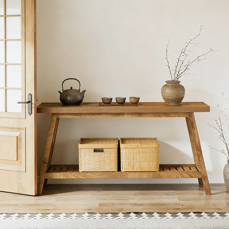 Table d'entrée extra-longue à 2 niveaux pour la décoration et le rangement de la maison, Marron clair