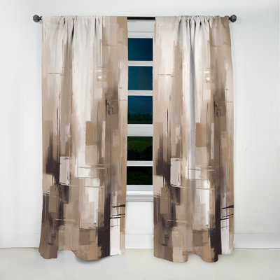 Cubism Beige Synergy - Abstract Curtain - Blackout Abstract Curtain - 1 Panels