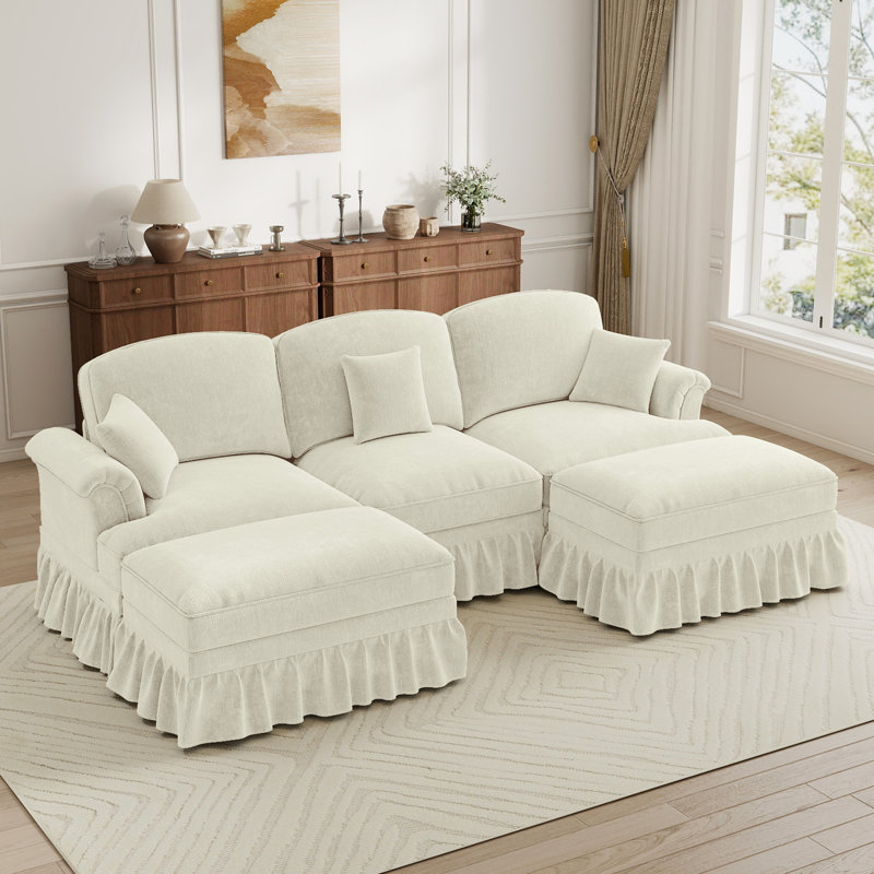 Sectionals Sofa, Living Room Set, U Shape Sofa, Chenille Fabric,  For Living Room, Beige Chenille