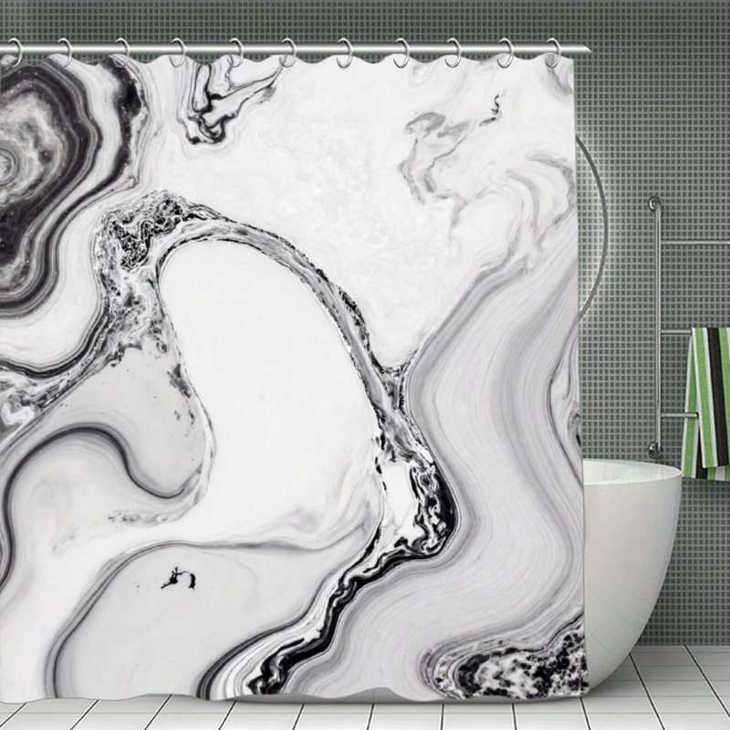 Rideaux de douche blancs en marbre noir à tourbillon, L 72 po x l 72 po