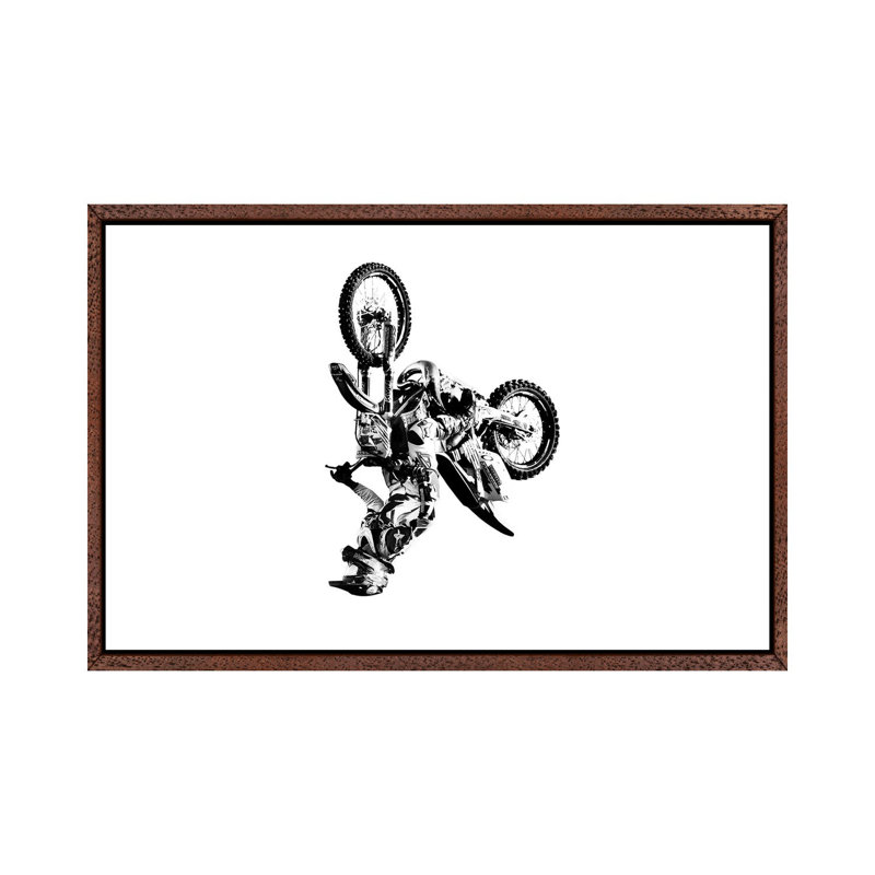Motocross Flip White - Print on Canvas, 101.6 cm H x 66.04 cm W, Classic Brown Wood Framed