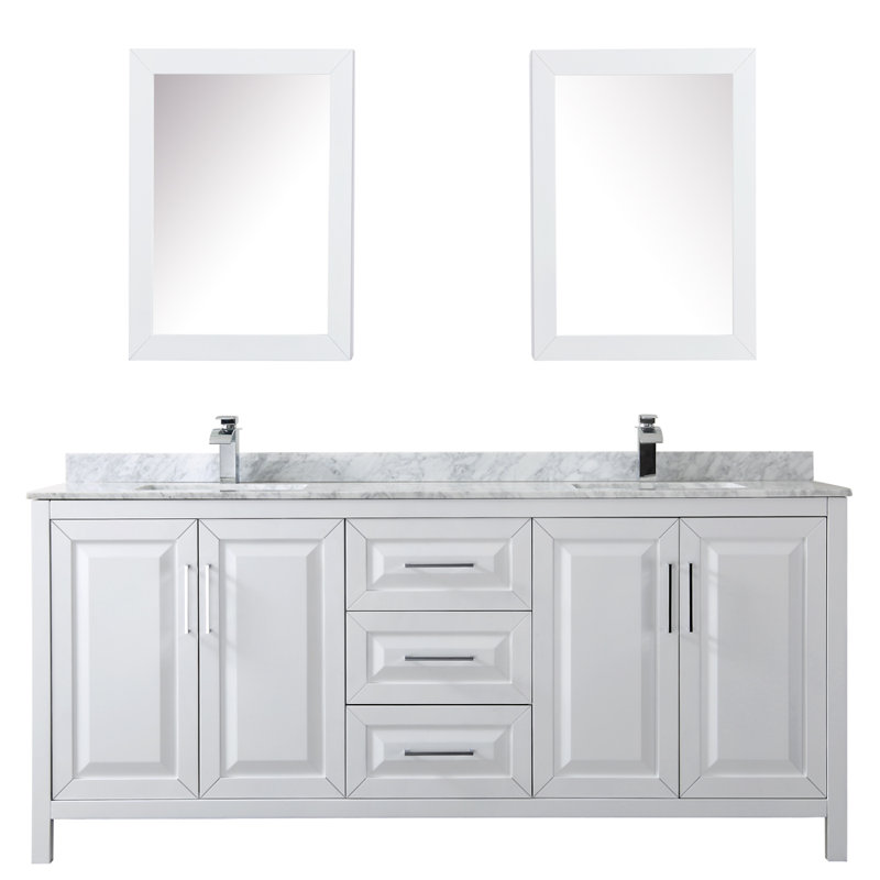 Daria 80'' W Double Vanity, White, Polished Chrome, Carrara Cultured Marble