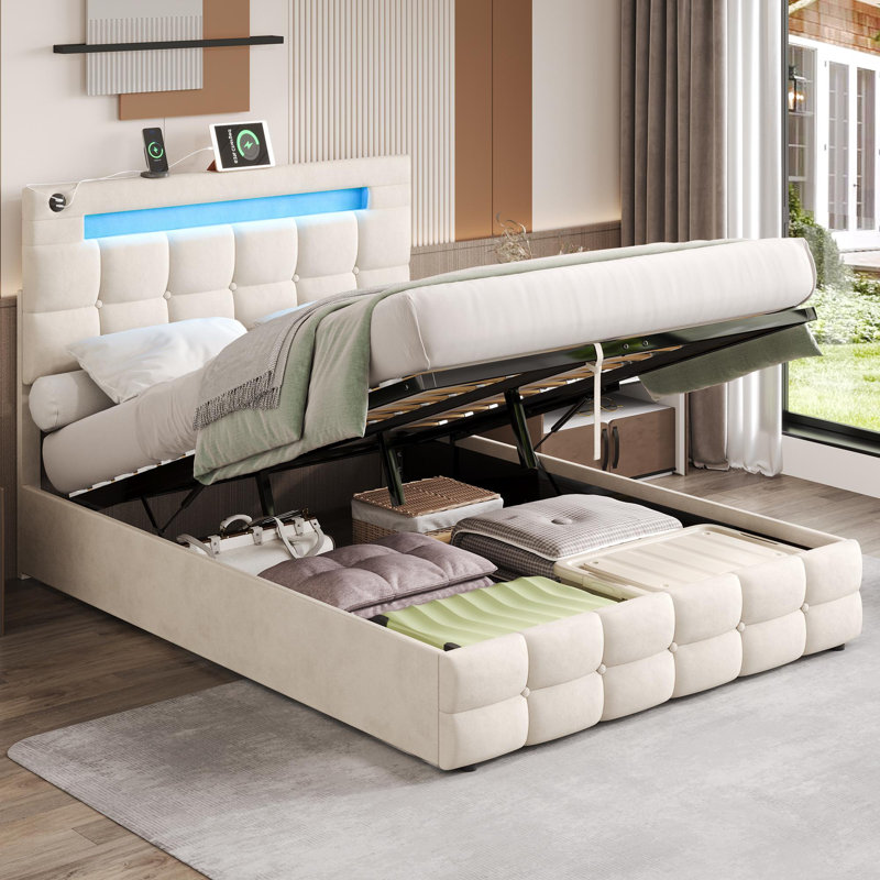 Dekari Upholstered Ottoman Storage Bed, Beige