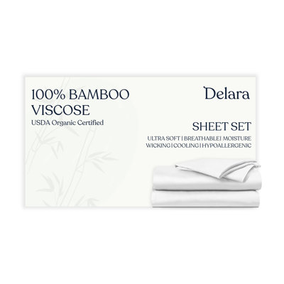 Delara 100% Organic Bamboo-Derived Viscose Soft Cooling Breathable Moisture-Wicking Deep Pocket Sheet Set