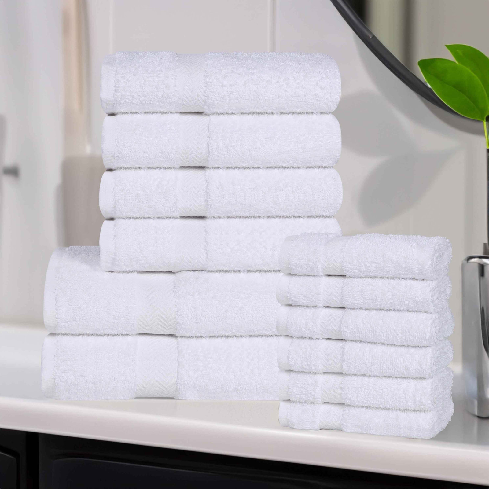 12-Piece Quick-Drying Cotton Towel Set, White