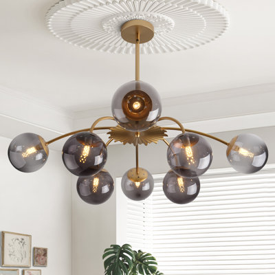 Blossom Smoke Grey Glass Globe Sputnik Pendant Chandelier