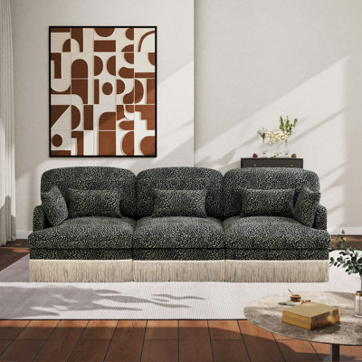 Modern, Stylish Modular Sofa Set; 3-Seater Sofa In Chenille Leopard Print With Elegant Fringe Trim; For Living Rooms, Bedrooms, And Reception Areas