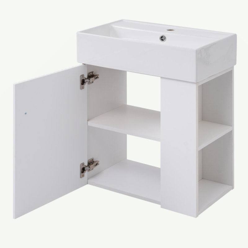 21.6Inch Modern Floating Bathroom Vanity With Ceramic Basin - Perfect For Small Bathrooms, Right Side Storage