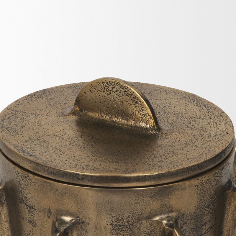 Grand contenant métallique Deacon avec poignées sculpturales, H 10 po x l 9,4 po x P 9,4 po, Laiton antique