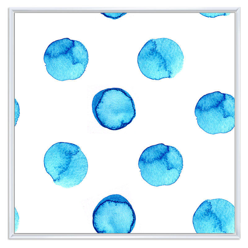 Pois bleu clair - peinture sur toile, H 16 po x l 16 po x P 1 po, Cadre flottant blanc