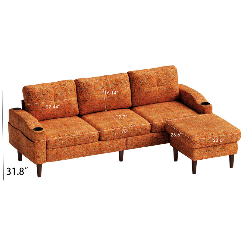 Orange 3 places avec rangement convertible pour le bureau et les petites chambres à coucher., Orange