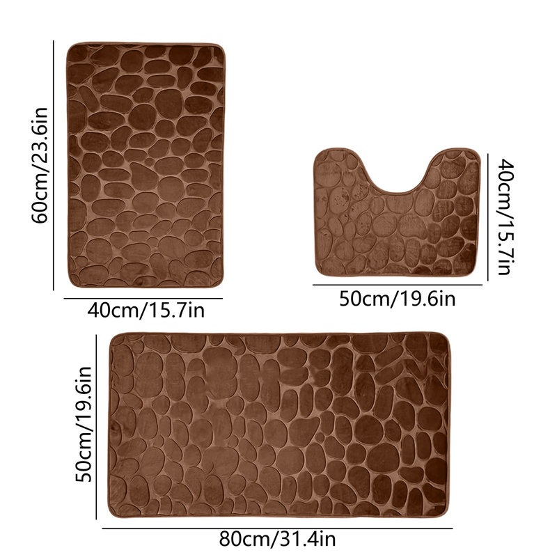 Ensemble de tapis de salle de bain 3 pièces, Brun