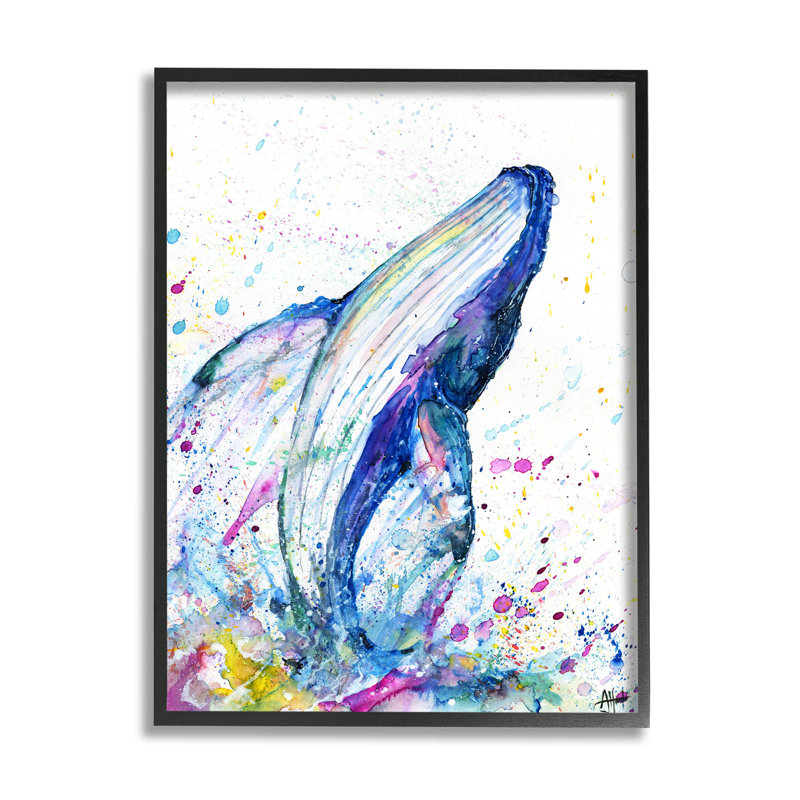 «Splashing Whale Bubbles», giclée marine par Marc Allante, H 14 po x l 11 po x P 1,5 po, Giclée encadrée noir minuit