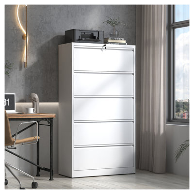 Classeur latéral verrouillable à 5 tiroirs, l 35,5 po, blanc