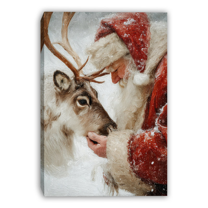 «Santa and Reindeer Close Moment», art mural sur toile tendue, 24 po x 36 po