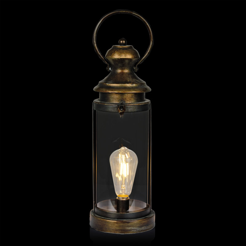 Gold Metal & Glass Lantern with Warm White LED Patio Light, Small, 19" H x 6" W x 6" D
