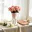 Vase en céramique de 9,64 pouces en céramique, rose et blanc