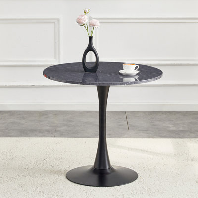 Round Dining Table, Modern Bistro Table with Metal Pedestal Base