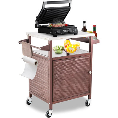 Outdoor Grill Cart with Storage Cabinet, Outdoor Pizza Oven Table with Stainless Steel Top, Kitchen Cooking Prep Table, Outdoor Kitchen Cabinets for B by Ebern Designs
