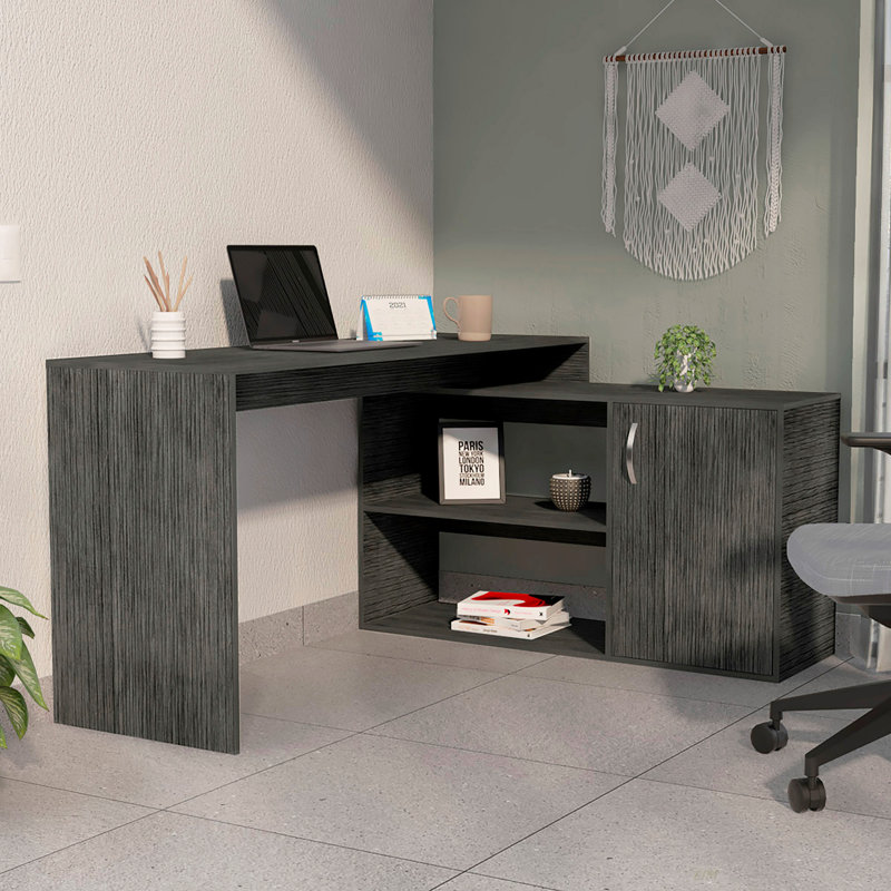 2-Shelf L-Shaped Writing Desk, Light Oak, 30.07" H x 45.82" W x 59.67" D