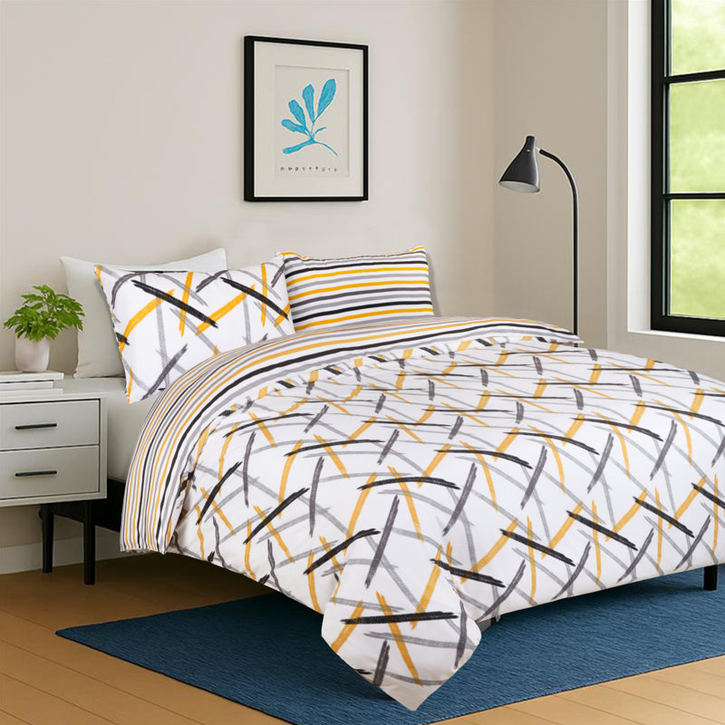 Imperial Homeware London Microfiber Duvet Cover Set with Pillowcases Included, Ochre Stripe