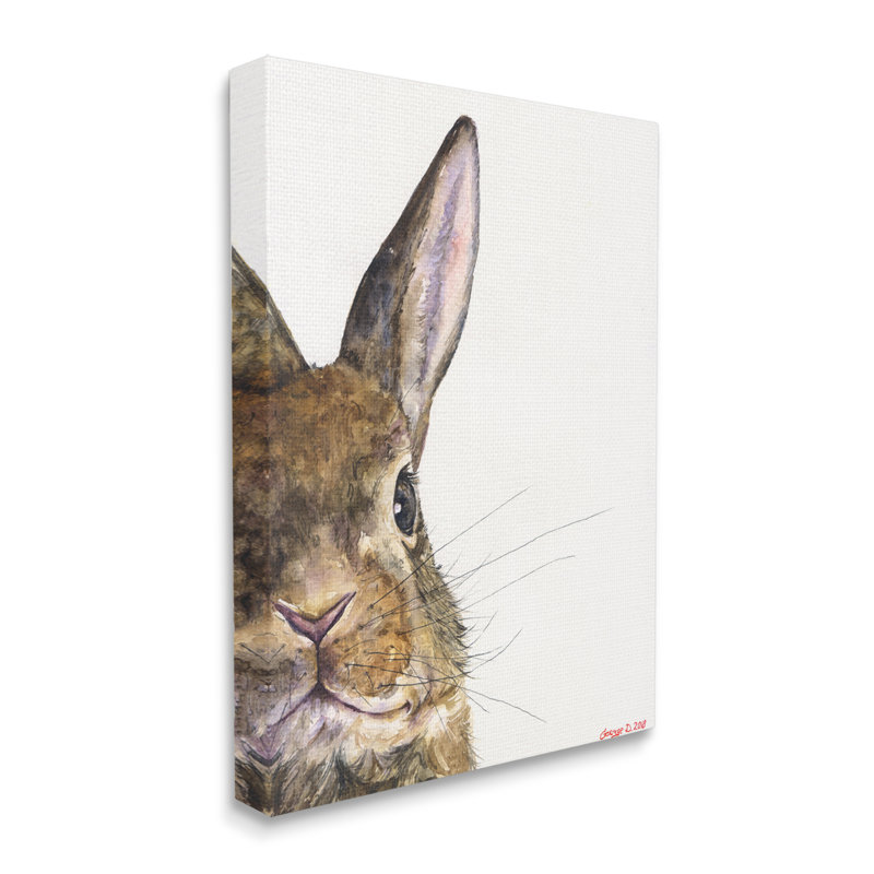 «Farm Rabbit Gaze Adorable Whiskered Animal» par George Dyachenko - peinture sur toile, H 48 po x l 36 po, Toile tendue