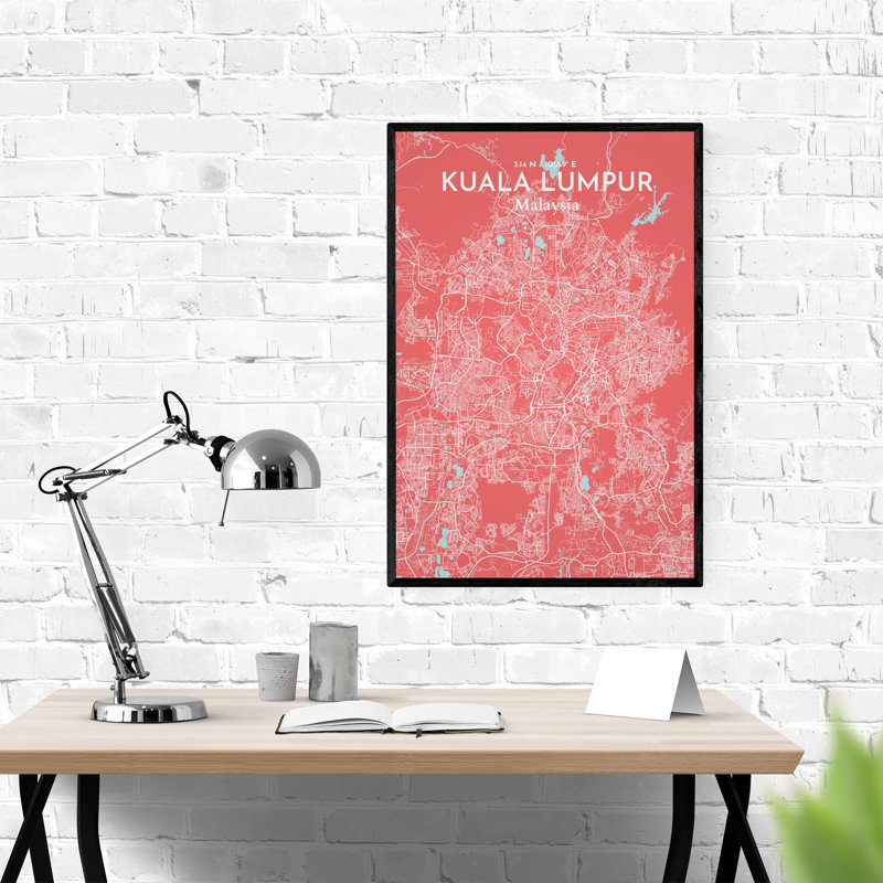 «Kuala Lumpur City Map», impression de luxe, H 36 po x l 24 po, Rose / bleu bébé