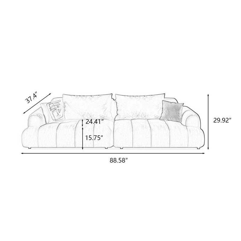 Coussin modulaire jaune 100% polyester, H 29,92 po x l 88,58 po x P 37,4 po, 3, Jaune