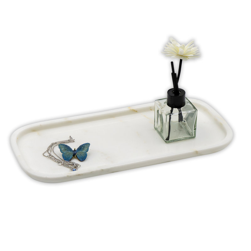 Plateau pour salle de bain en marbre naturel Marmor, Blanc, Rectangulaire, 11.41" x 5.51" x 0.7"