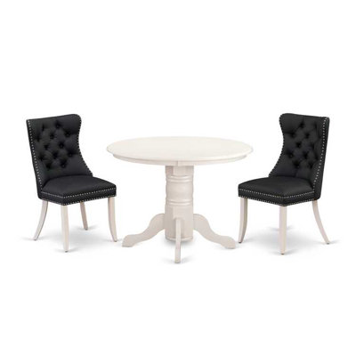 3-Piece Linen Solid Wood Top - Round Upholstered Dining Room Set - Seats 4