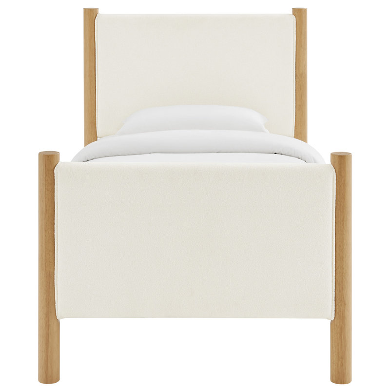 Lit plateforme tapissier Maven Boucle, À plumes - couleur chêne, Bois massif et bois manufacturé, Simple