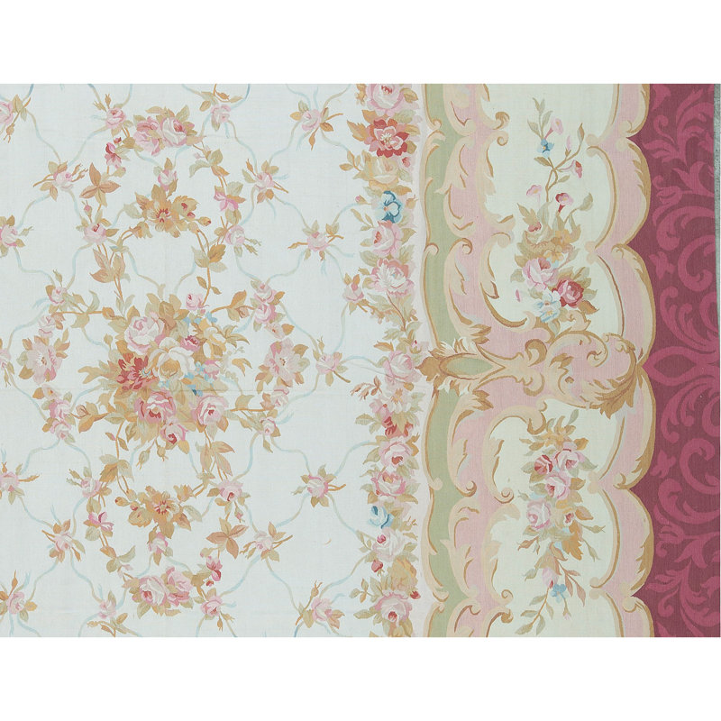 Hand-Knotted High-Quality Beige and Wine Area Rug