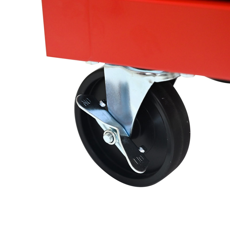 Chariot à outils d'atelier à 5 tiroirs, coffre en métal rouge et noir avec glissières de tiroir à roulement, option de verrouillage à 4 roues, système de rangement à clé avec système de protection verrouillable, chariot universel de 20 po