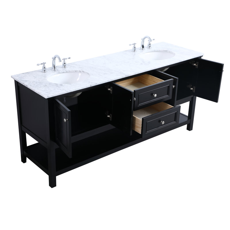 Nicholas 72'' Double Bathroom Vanity with Carrara Marble Top, Black