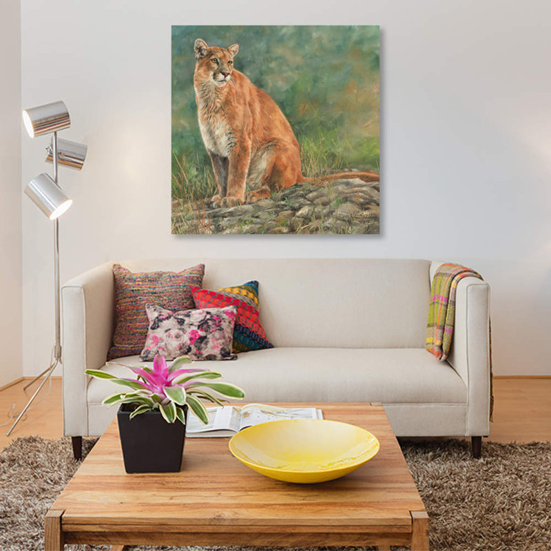« cougar assis », impression sur toile, H 12 po x l 12 po x P 1,5 po, Pas de tapis, Toile tendue