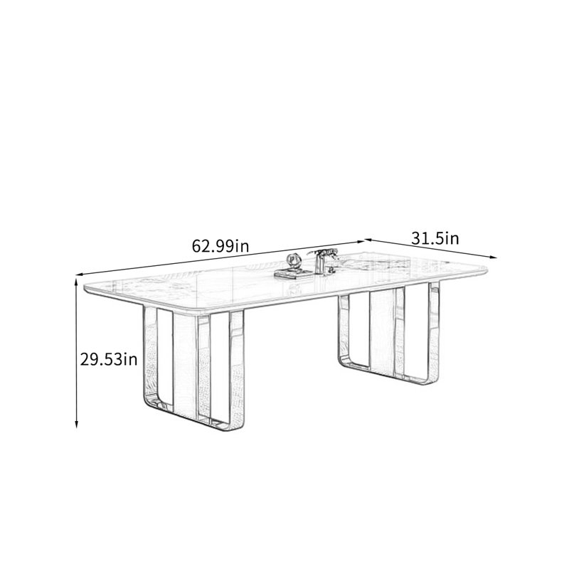 Table élégante avec plateau en dalle durable et pieds en métal, H 29,53 po x L 62,99 po x l 31,5 po