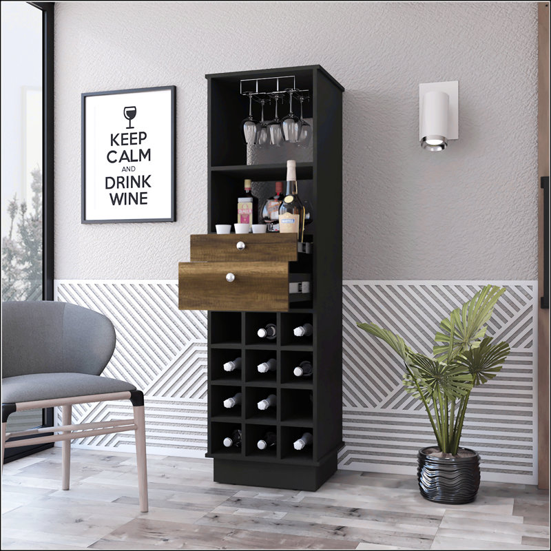 12-Bottle 2-Drawer 1-Shelf Bar Cabinet