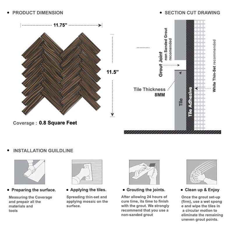 Kanagawa II Smooth Glass Wavy Metallic Mosaic Tile, Brown