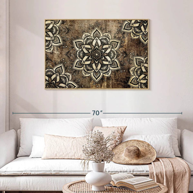 Mandalas géométriques floraux, Cadre flottant en bois naturel, 43 po x 29 po