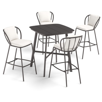 Malti 5-Piece 36" Square Bar Table & Bar Chairs Set - Bliss Linen Cushion
